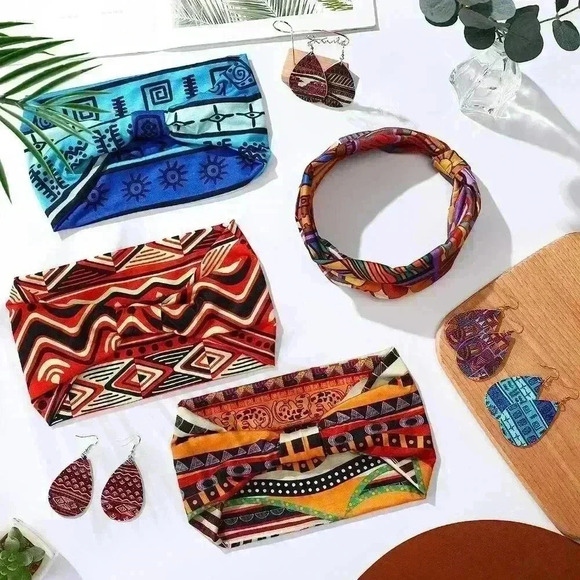 2 Pairs African Faux Leather Earrings and 2 Pcs African Headbands ( 4pcs… - Picture 7 of 7
